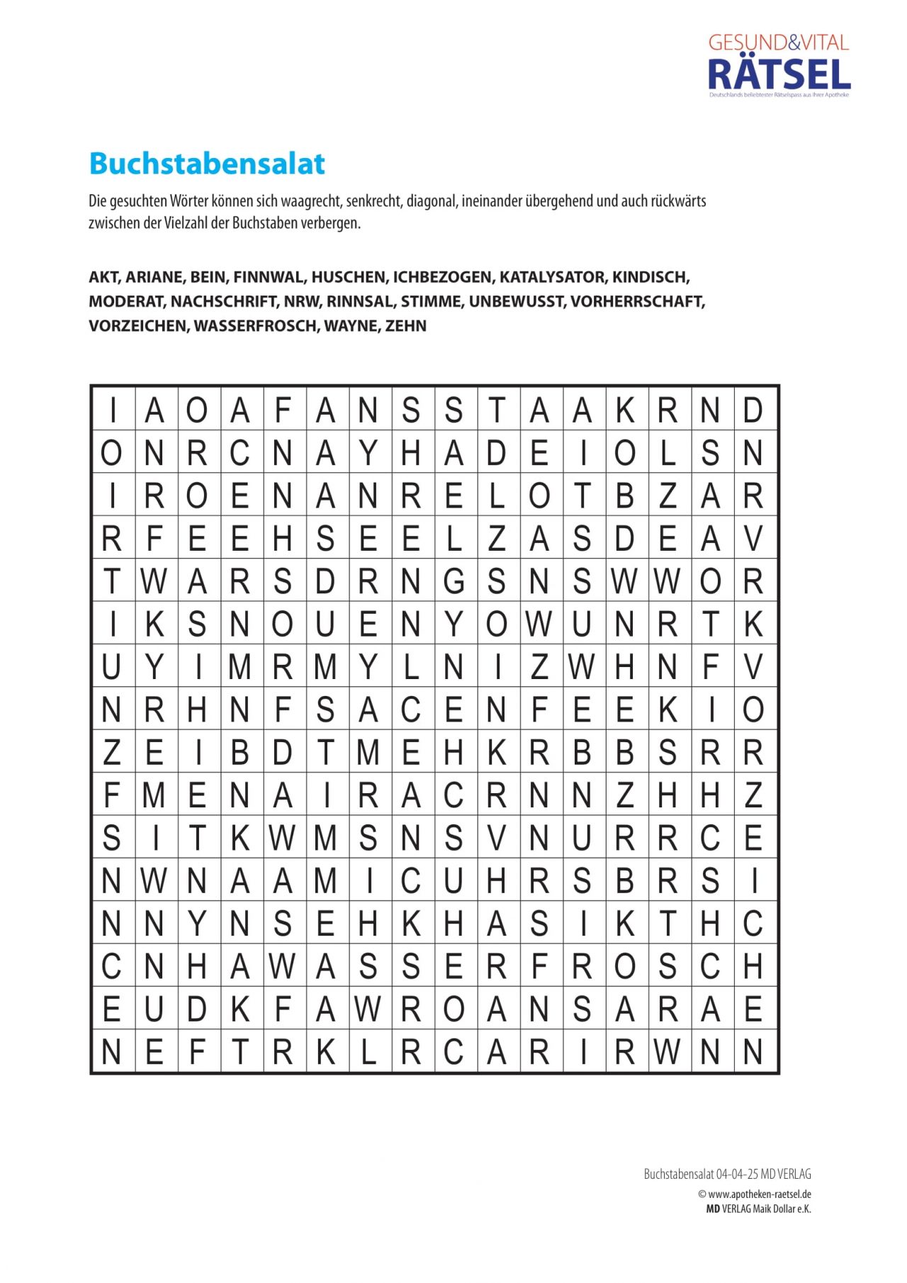  Buchstabensalat → Apotheken Rätsel - MD VERLAG Maik Dollar e.K. Bildidee 